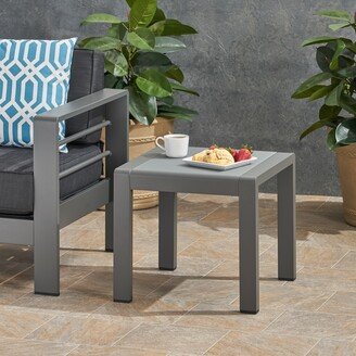 Cape Coral Outdoor Aluminum and Tempered Glass Side Table