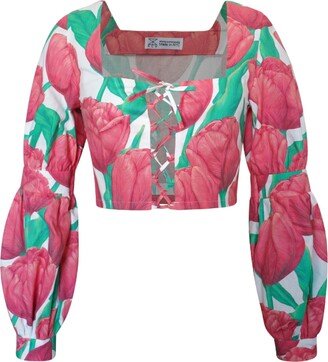 Kathy C Vang Genevieve Red Floral Crop Top