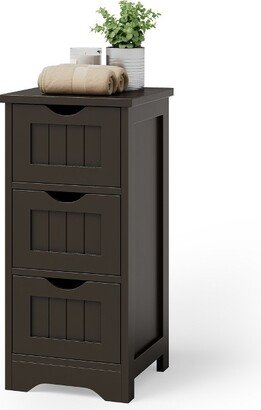 Bathroom Floor Cabinet Freestanding Storage Organizer w/ 3 Drawers Coffee