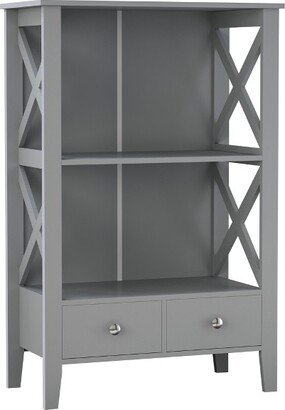 kleankin X- Frame Freestanding Floor Bathroom Storage with Two Drawers, Storage Organizer, Cabinet with 3 Shelves, Gray