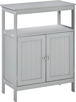 kleankin Freestanding Modern Bathroom Storage Cabinet, with Doors and Open Shelf, Bathroom Organizer Furniture, Gray