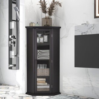 Tiramisubest Bathroom Cabinet with Glass Door, Corner Storage Cabinet