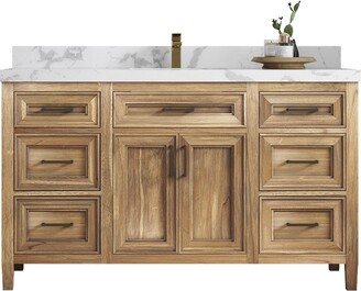 Santa Monica Solid Teak 60 In. W X 22 D Single Sink Bathroom Vanity in Whitewashed With Quartz Or Marble Countertop | Modern Vanity