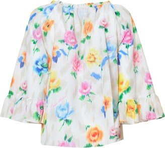 Floral-Printed Gathered Neck Blouse