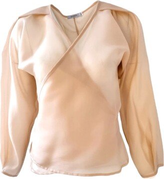 Lagami Beige Sheer Wrap Blouse