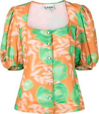 Floral-Print Crepe Blouse