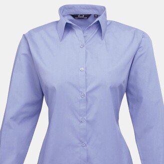 Premier Premier Womens/Ladies Poplin Long Sleeve Blouse / Plain Work Shirt (Mid blue)