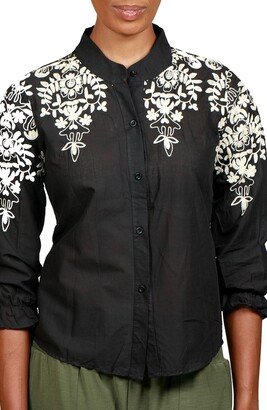 NIKKI LUND Floral Embroidered Cotton Blouse