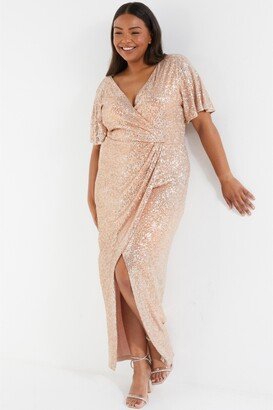 Women's Plus Size Sequin Wrap Batwing Maxi Dress