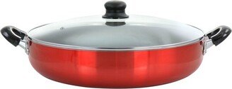 14 Inch Red Aluminum Deep Fryer Pan with Glass Lid