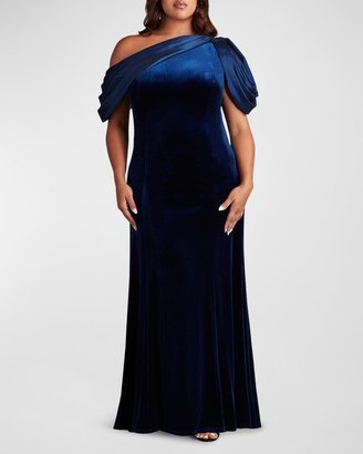 Plus Size One-Shoulder Velvet & Satin Gown