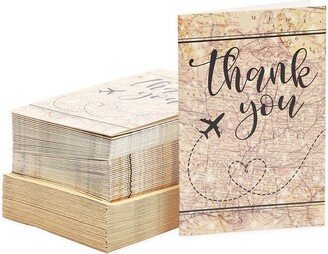 Pipilo Press 48 Pack Travel Thank You Cards with Envelopes, 4x6 Notecards with Airplane, Map, and Adventure Design, Brown