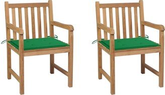 Patio Chairs 2 pcs with Green Cushions Solid Teak Wood