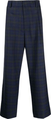 Plaid-Pattern Straight-Leg Trousers