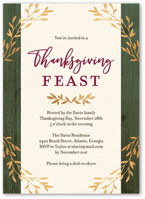 Thanksgiving Invitations: Brushy Border Fall Invitation, Green, 5X7, Standard Smooth Cardstock, Square