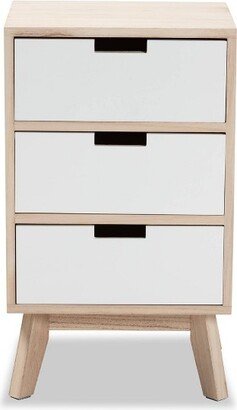 Halian Two-Tone Wood 3 Drawer Nightstand White/Light Brown