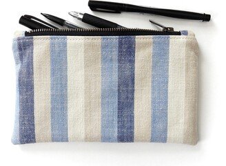 Blue Stripe Zipper Pouch, Pencil Case, Clutch Purse, Small Cosmetic Bag