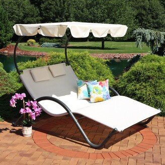 Sunnydaze Decor Sunnydaze Double Chaise Lounge with Canopy Shade and Headrest Pillows - Beige