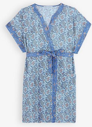 Womens Bleuet Floral-print elf-tie Relaxed-fit Cotton Robe