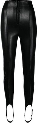 Stirrup-Cuffs Faux Leather Leggings