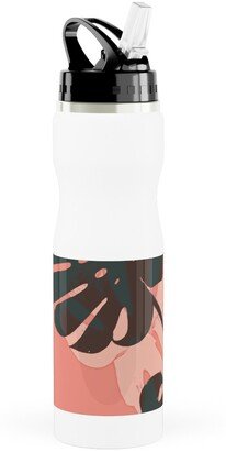 Photo Water Bottles: Monstera Leaves - Calypso Stainless Steel Water Bottle With Straw, 25Oz, With Straw, Pink