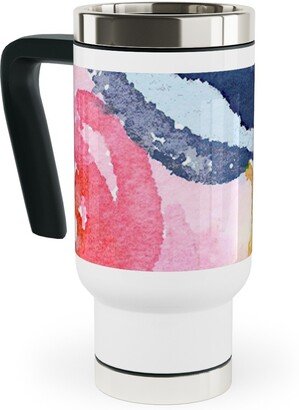 Travel Mugs: Spring Dreams - Watercolor Floral - Multi Travel Mug With Handle, 17Oz, Multicolor