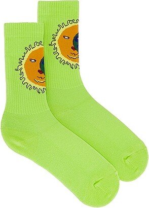 Sky High Farm Workwear Unisex Moon Earth Jacquard Socks Knit in Green