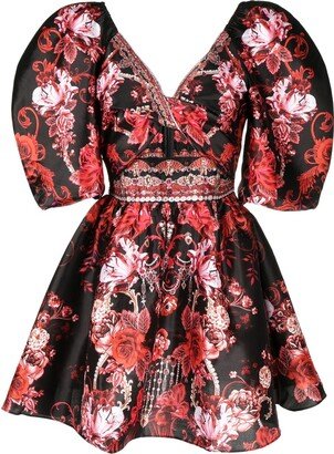 Floral-Print Puff-Sleeve Dress