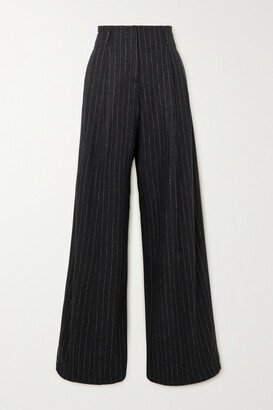 Journey Pinstriped Wool-blend Flannel Wide-leg Pants - Gray