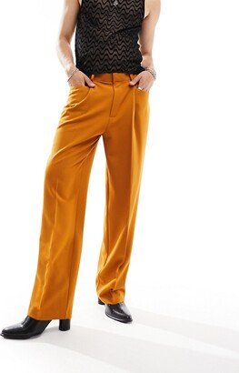 wide leg smart pants in burnt orange with front pockets