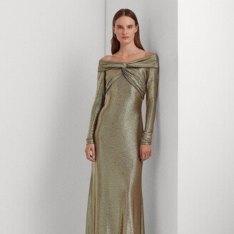 Ralph Lauren Metallic Knit Off-the-Shoulder Gown