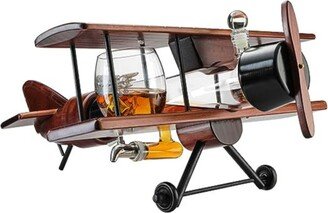 Glass Airplane Whiskey Decanter and Airplane Glasses Set, 3 Piece