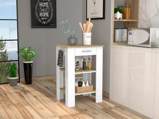 EDWINRAY Cala Kitchen Island with One Drawers & Two Shelves, Rustic Modern Furniture with Four Wooden Legs & A Towel Rack