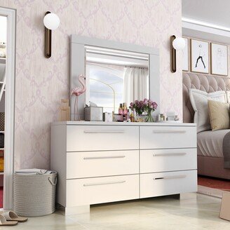 Rema Contemporary White Wood 6-Drawer 2-Piece Dresser and Mirror Set