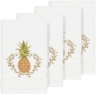 Authentic Hote and Spa Authentic Hotel and Spa Turkish Cotton Pineapple Embroidered White 4-piece Hand Towel Set