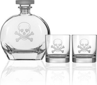 Skull And Cross Bones 3 Piece Gift Set - Whiskey Decanter And Rocks Glasses