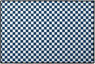 Door Mats: Wonderland Checkerboard - Lonely Angel Blue & White Door Mat, Blue