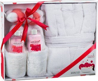 Freida and Joe Bath & Body Spa Gift Set in Pink Peony Fragrance with Luxury Bathrobe & Slippers