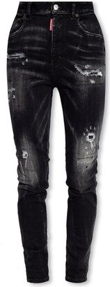 High-Waist Distressed Skinny Jeans