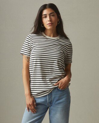 Striped Classic Cotton Crew - Turtledove/Dark Navy