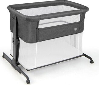 3-in-1 Foldable Baby Bedside Sleeper with Mattress and 5 Adjustable Heights-Dark Grey - 37.5 x 27.5 x 28.5-33.5