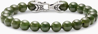Spiritual Beads Bracelet in Sterling Silver with Nephrite Jade Men's Size 8.5 IN