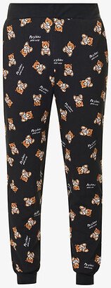 Mens Fantasy Print Black 555 Bear-motif Ribbed-waistband Stretch-cotton Pyjama Bottoms