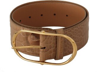 Brown Beige Leather Gold Metal Oval Buckle Women's Belt