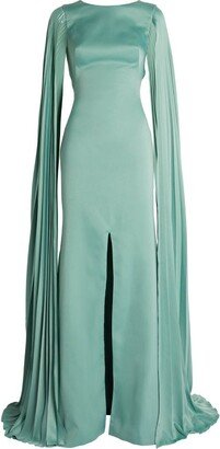 Honayda Satin Pleated-Cape Gown