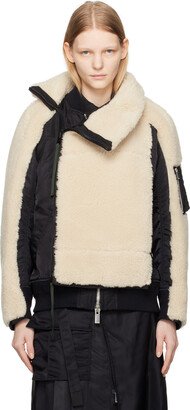 Black & Off-White Paneled Faux-Shearling Jacket