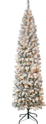 National Tree Company First Traditions 7.5' Acacia Pencil Slim Flocked Tree with Clear Lights