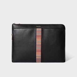 Black Leather 'Signature Stripe' Document Case