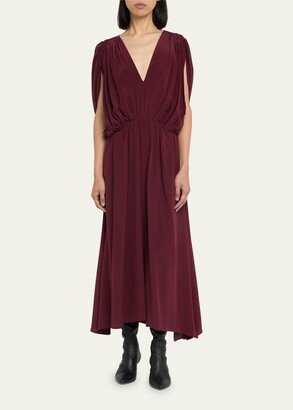 Draped Crepe-Silk Midi Dress