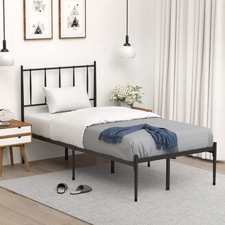 Amyove Twin/Full/Queen 12.3-inch Metal Platform Bed Frame with Headboard Steel Slats